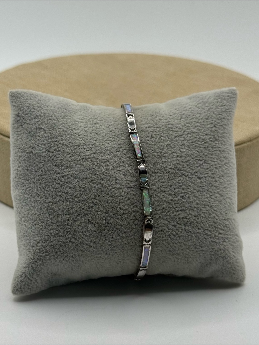 Sterling Silver Opal Inlay Link Bracelet  Iridescent Green/Blue